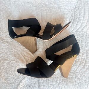 Women's Black Elastic Strap Wedge Sandals